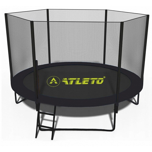 Батут з сіткою та драбинкою 312 см Atleto Black + подарунок  м'ячик1