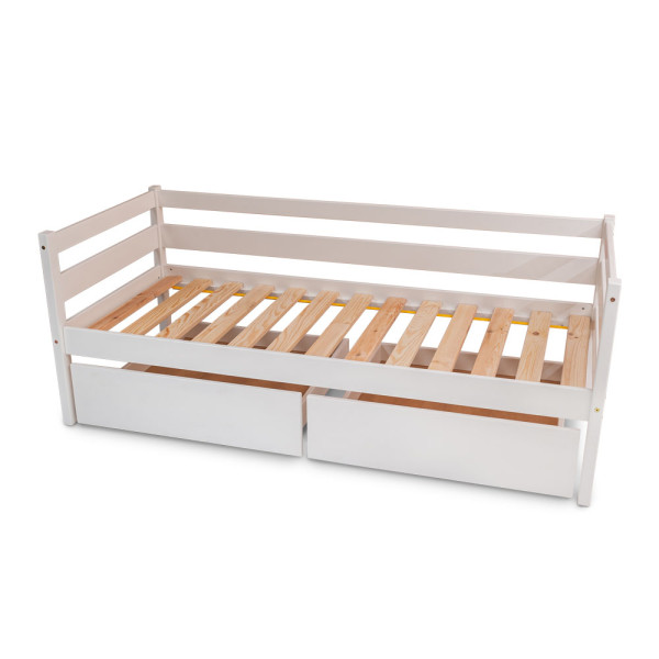 Подростковая кровать белая  babyson 1 с ящиком 80x190смПодростковая деревянная кровать белая с ящиками 80x190см0